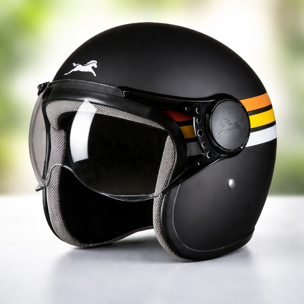 retro striped motorcycle helmet close up